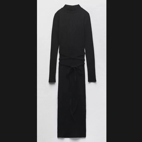 ZARA WOMAN FW23 RIBBED CUT-OUT DRESS BLACK Slit detail back Medium, new with tag - Picture 3 of 11